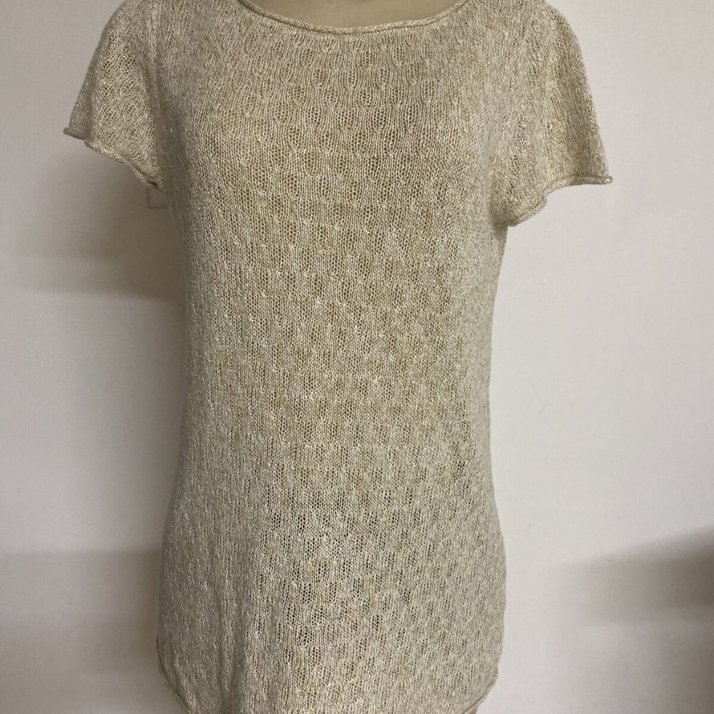 EILEEN FISHER - Women's 100% Linen Scoop Neck Cap Sleeve Knit‎ Sweater Size XS